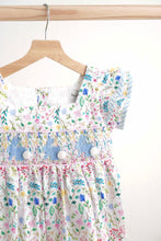 Load image into Gallery viewer, Floral easter bunny hand-smocked dress
