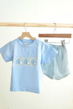 Load image into Gallery viewer, Blue easter bunny hand-smocked boy set
