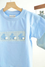 Load image into Gallery viewer, Blue easter bunny hand-smocked boy set
