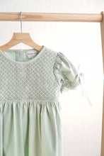 Load image into Gallery viewer, Sage hand-smocked lace girl dress
