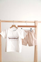 Load image into Gallery viewer, Khaki he is risen hand-smocked boy set
