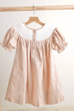 Load image into Gallery viewer, Khaki he is risen hand-smocked girl dress

