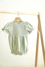 Load image into Gallery viewer, Sage hand-smocked lace girl bubble
