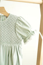 Load image into Gallery viewer, Sage hand-smocked lace girl bubble
