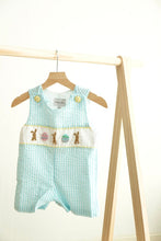 Load image into Gallery viewer, Blue easter bunny egg french knot boy gingham seersucker jonjon
