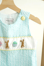 Load image into Gallery viewer, Blue easter bunny egg french knot boy gingham seersucker jonjon
