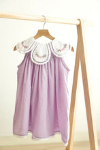 Load image into Gallery viewer, Lavender floral bow embroidery swiss dot girl dress

