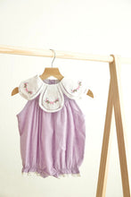 Load image into Gallery viewer, Lavender floral bow embroidery swiss dot girl bubble

