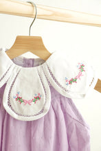 Load image into Gallery viewer, Lavender floral bow embroidery swiss dot girl bubble
