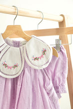 Load image into Gallery viewer, Lavender floral bow embroidery swiss dot girl bloomer set
