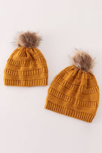 Load image into Gallery viewer, Mustard pompom cable beanie

