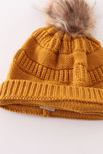 Load image into Gallery viewer, Mustard pompom cable beanie
