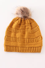 Load image into Gallery viewer, Mustard pompom cable beanie
