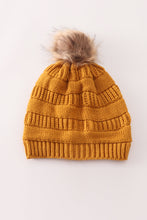 Load image into Gallery viewer, Mustard pompom cable beanie

