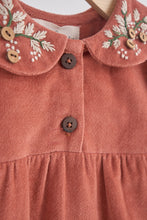 Load image into Gallery viewer, Rust floral embroidery velveteen girl romper
