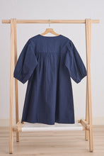 Load image into Gallery viewer, Navy floral embroidery linen girl dress
