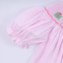 Load image into Gallery viewer, Pink christmas tree hand smocked dress
