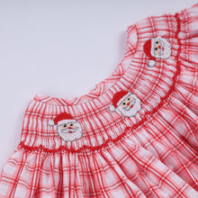 Load image into Gallery viewer, Red christmas santa claus hand smocked plaid bubble
