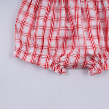 Load image into Gallery viewer, Red christmas santa claus hand smocked plaid bloomer set
