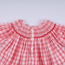 Load image into Gallery viewer, Red christmas santa claus hand smocked plaid bloomer set
