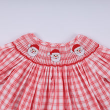 Load image into Gallery viewer, Red christmas santa claus hand smocked plaid ruffle pants set
