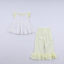 Load image into Gallery viewer, Mustard character hand smocked ruffle pants set
