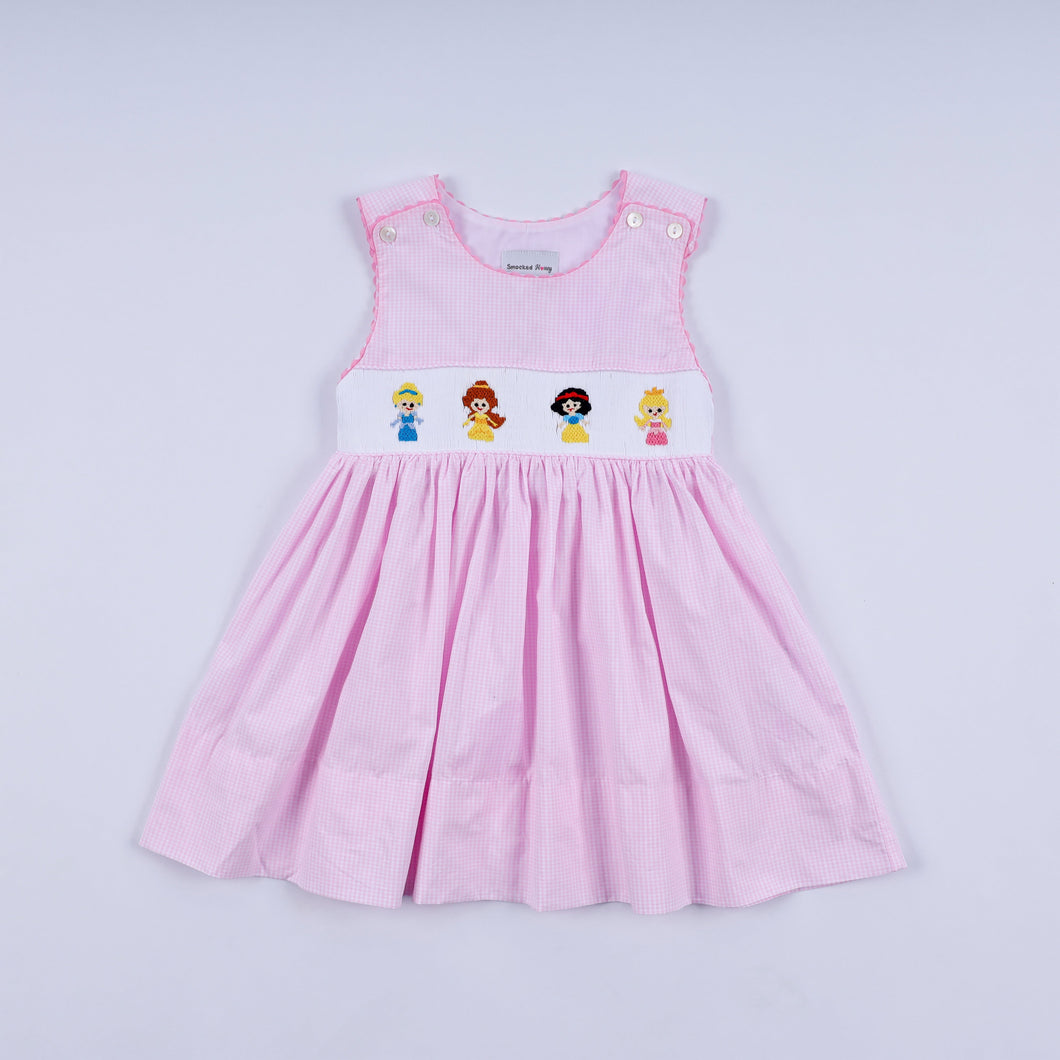 Pink princess hand smocked plaid dress