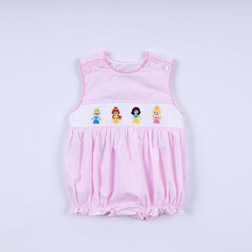 Pink princess hand smocked plaid bubble