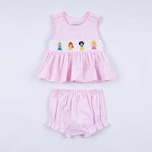 Load image into Gallery viewer, Pink princess hand smocked plaid bloomer set
