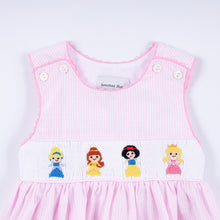 Load image into Gallery viewer, Pink princess hand smocked plaid bloomer set

