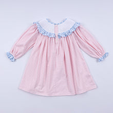 Load image into Gallery viewer, Pink candy cane bow hand smocked ruffle dress
