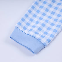 Load image into Gallery viewer, Blue gingerbread hand smocked gingham romper
