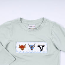 Load image into Gallery viewer, Sage cow hand smocked gingham pants set
