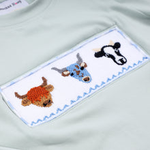 Load image into Gallery viewer, Sage cow hand smocked gingham pants set
