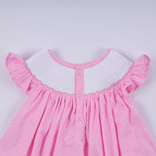 Load image into Gallery viewer, Pink character hand smocked dot ruffle pants set

