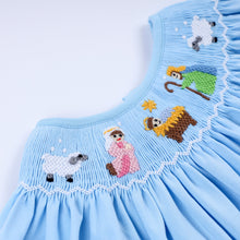 Load image into Gallery viewer, Blue nativity hand smocked bloomer set
