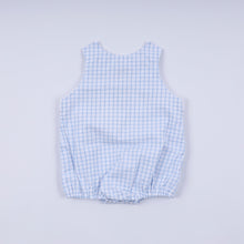 Load image into Gallery viewer, Blue character hand smocked gingham bubble
