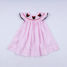 Load image into Gallery viewer, Red character hand smocked plaid ruffle dress
