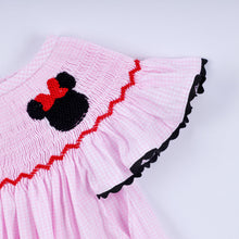 Load image into Gallery viewer, Red character hand smocked plaid ruffle dress
