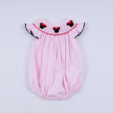 Load image into Gallery viewer, Red character hand smocked plaid ruffle bubble
