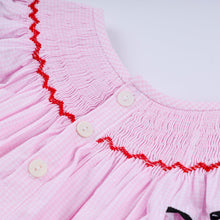 Load image into Gallery viewer, Red character hand smocked plaid ruffle bubble
