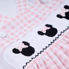 Load image into Gallery viewer, Pink character hand smocked gingham ruffle dress
