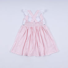 Load image into Gallery viewer, Pink character hand smocked gingham ruffle dress
