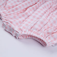 Load image into Gallery viewer, Pink character hand smocked gingham ruffle bubble
