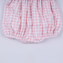 Load image into Gallery viewer, Pink character hand smocked gingham ruffle bubble
