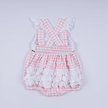Load image into Gallery viewer, Pink character hand smocked gingham ruffle bubble
