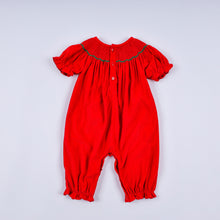 Load image into Gallery viewer, Red christmas tree hand smocked romper
