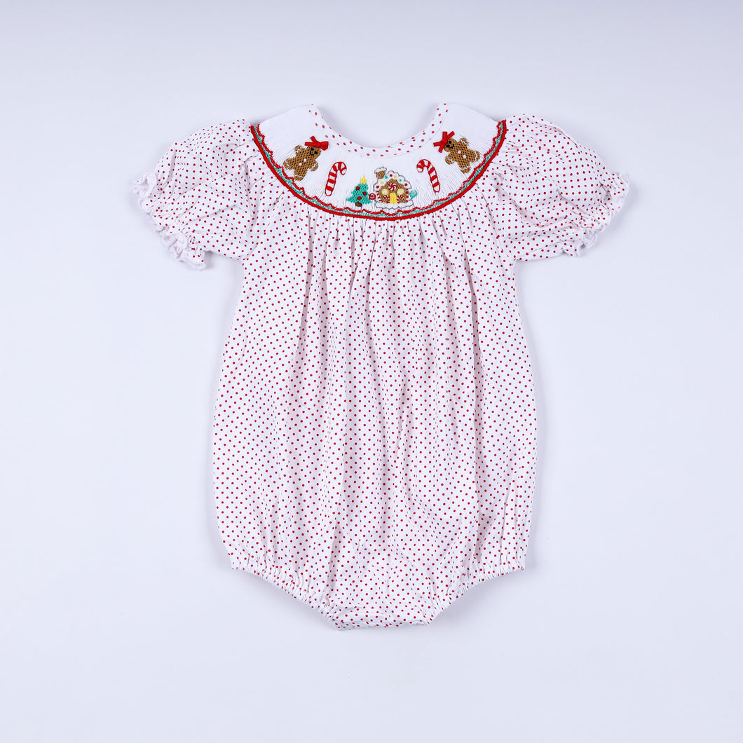 Red gingerbread hand smocked bubble