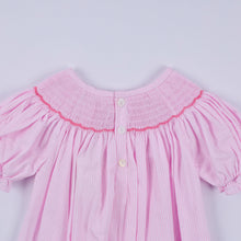 Load image into Gallery viewer, Pink christmas tree hand smocked ruffle romper
