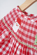 Load image into Gallery viewer, Red christmas santa tree reindeer hand smocked gingham dress
